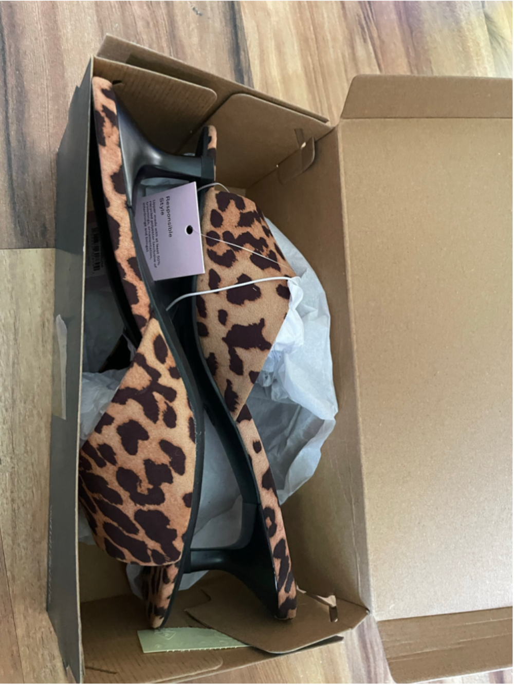 Women's Wild Fable Leopard Print Kitten Heel Sandals Size 8 Brown Black - Picture 12 of 12